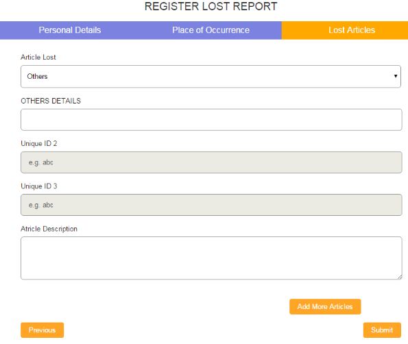 FIR register online in UP Lost Item details