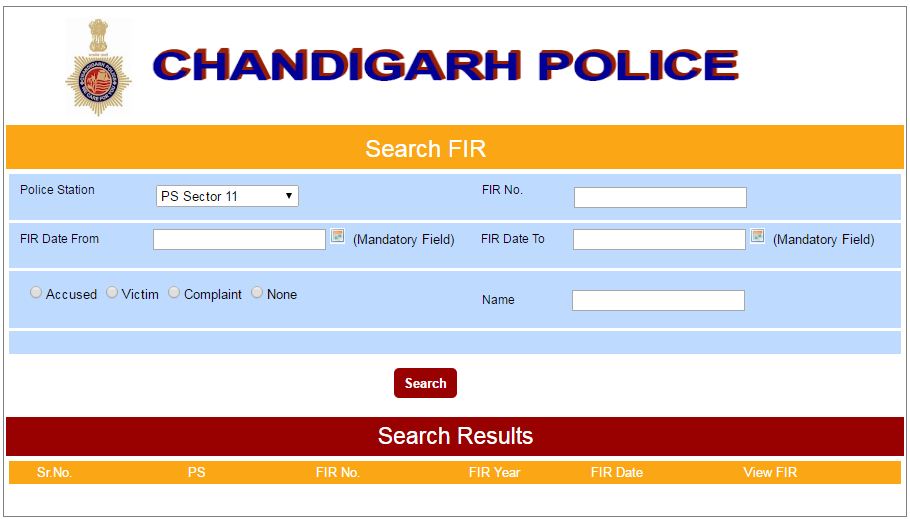 Chandigarh Police Search online FIR copy